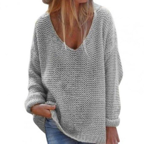 WW | Strickpullover - Oversized Lockere Passform - Weicher V-Ausschnitt - Langärmlig Warm Komfort