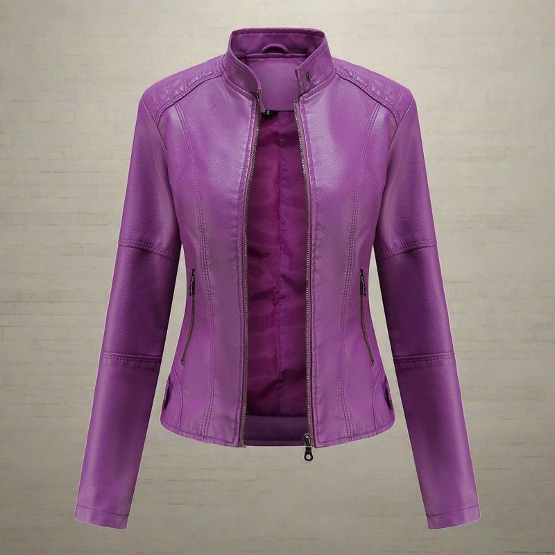 WW | Lederjacke Slim Fit Biker Stil Reißverschluss Stehkragen Lange Ärmel