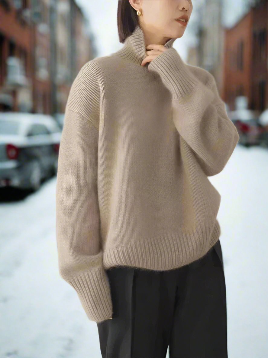 WW | Übergroß Rollkragenpullover Weicher Wollmix Lässige Passform Lange Ärmel