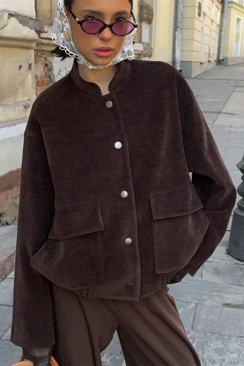 WW | Cord-Jacke mit steigendem Kragen und losem Schnitt