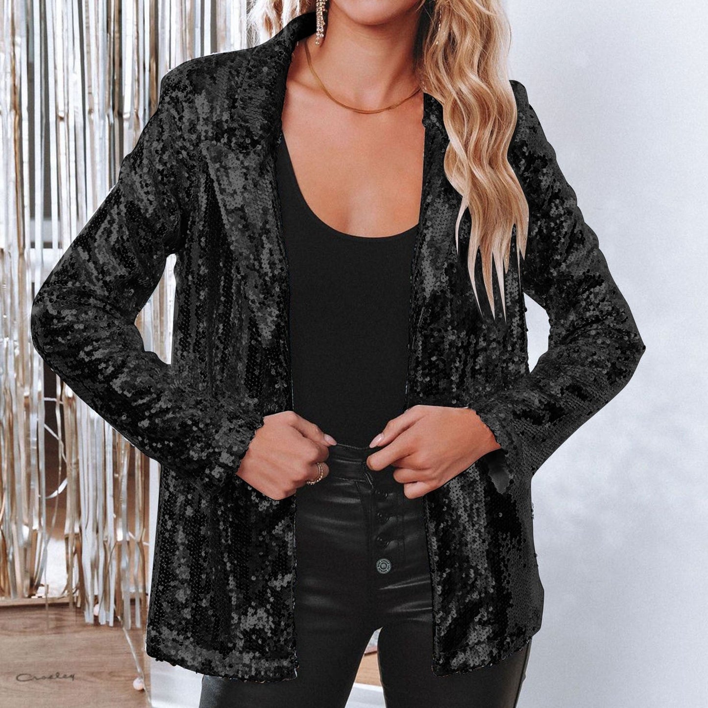 WW | Stilvolle Winter Schicke Glitzer Blazer Für Frauen