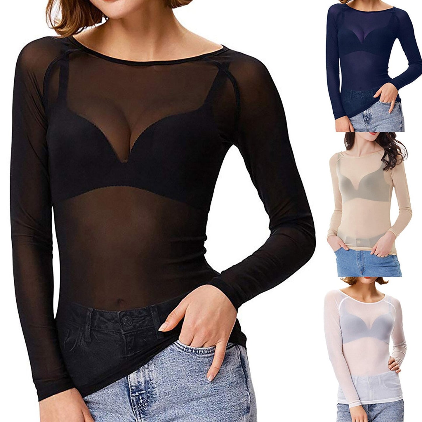 WW | Transparent Mesh Long Sleeve Top For Women