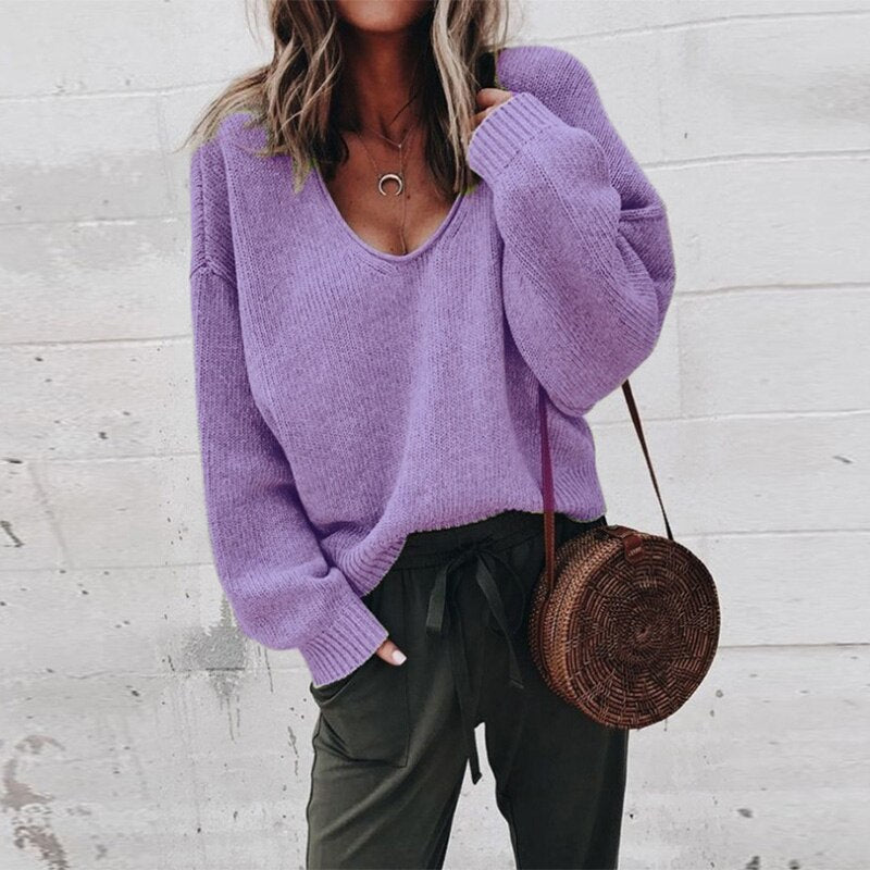 W&W Lose V-Ausschnitt Stricktop Pullover