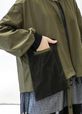 WW | Army Green Coats Loose Pockets Patchwork Coat