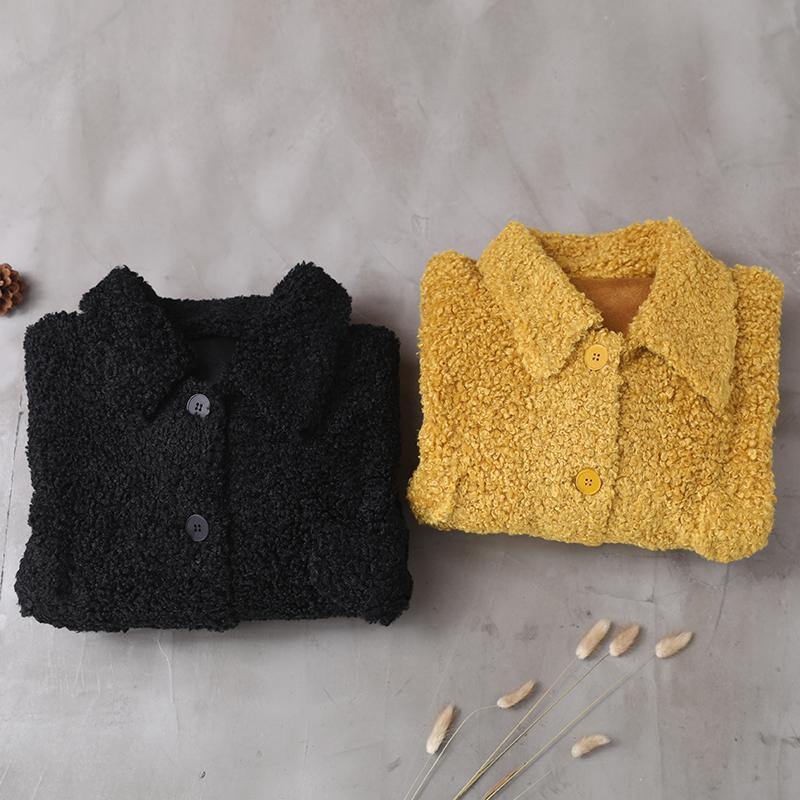 WW | Plus Size Mäntel gelb Revers Button Wollmäntel