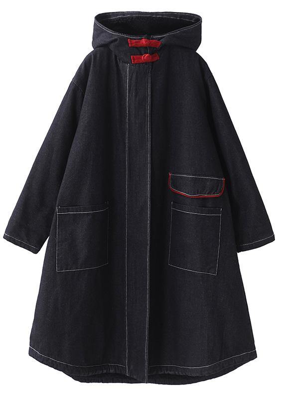WW | Plus-Size-Bekleidung Jacken & Mäntel Kapuzenübermantel Denim Schwarz zwei Taschen Parkas für WW
