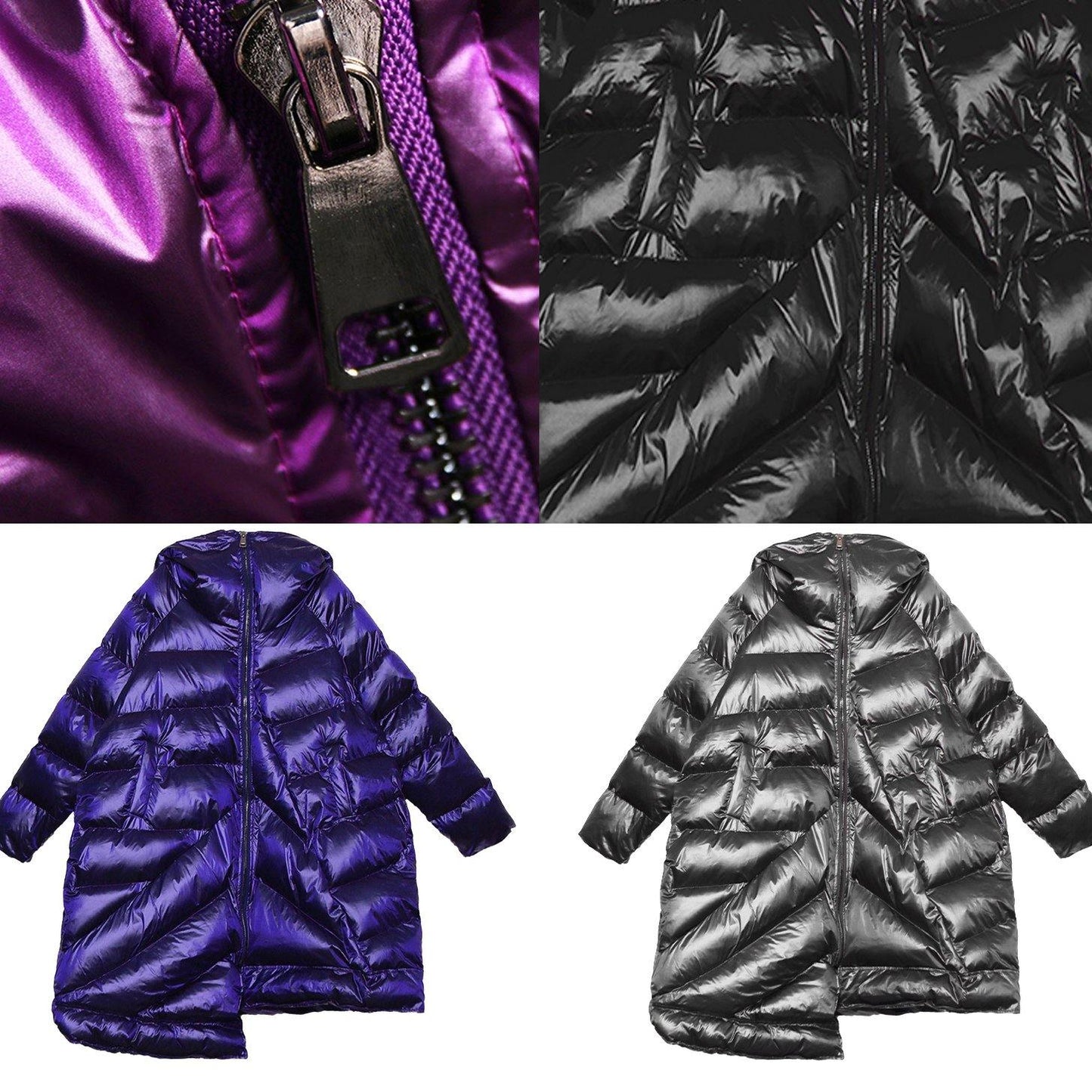 WW | Plus-Size Wintermäntel schwarze Kapuze Reißverschluss Damen Parkas