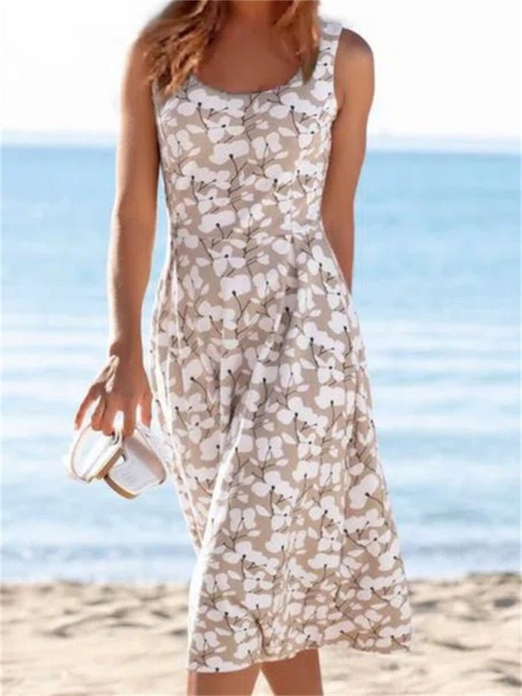 WW | Frauen Kleider Rundhals Blumengemustertes Ärmelloses Kleid