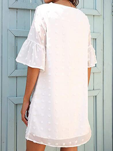 WW | Frauen Kleider Unifarben Jacquard Punkte Chiffon Kurzarm Kleid