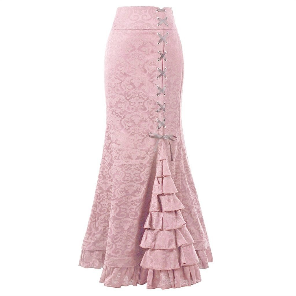 WW | Damen Mermaid Lange Rüsche Schlank Fit Fishtail Schnürrock