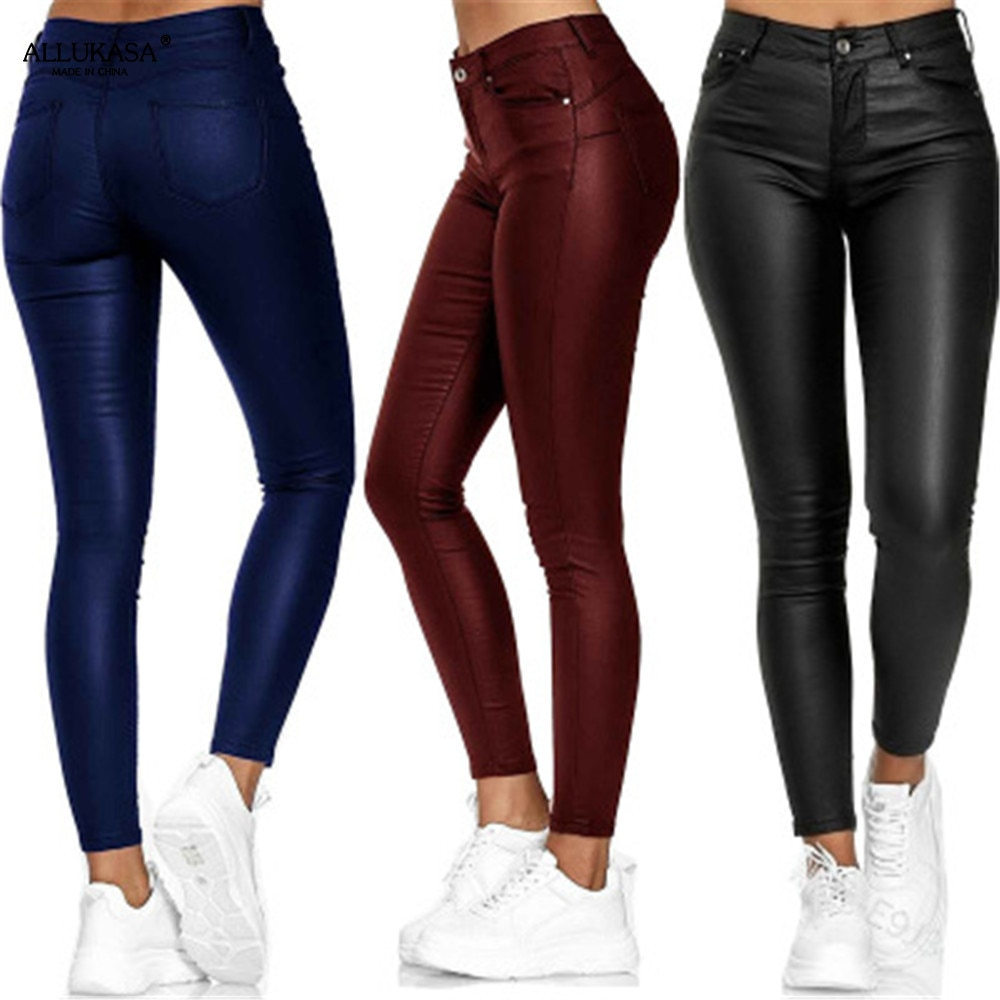 WW Moderne Hose | Lederne, schlanke Freizeithose im Streetwear-Stil für Frauen mit Taschen
