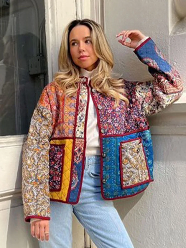 WW | Floral Print Coat with Patchwork Pockets