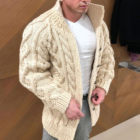 WW | StrickStrickjacke Dickes Kabelstrick Hoher Kragen Lockere Passform Knöpfe