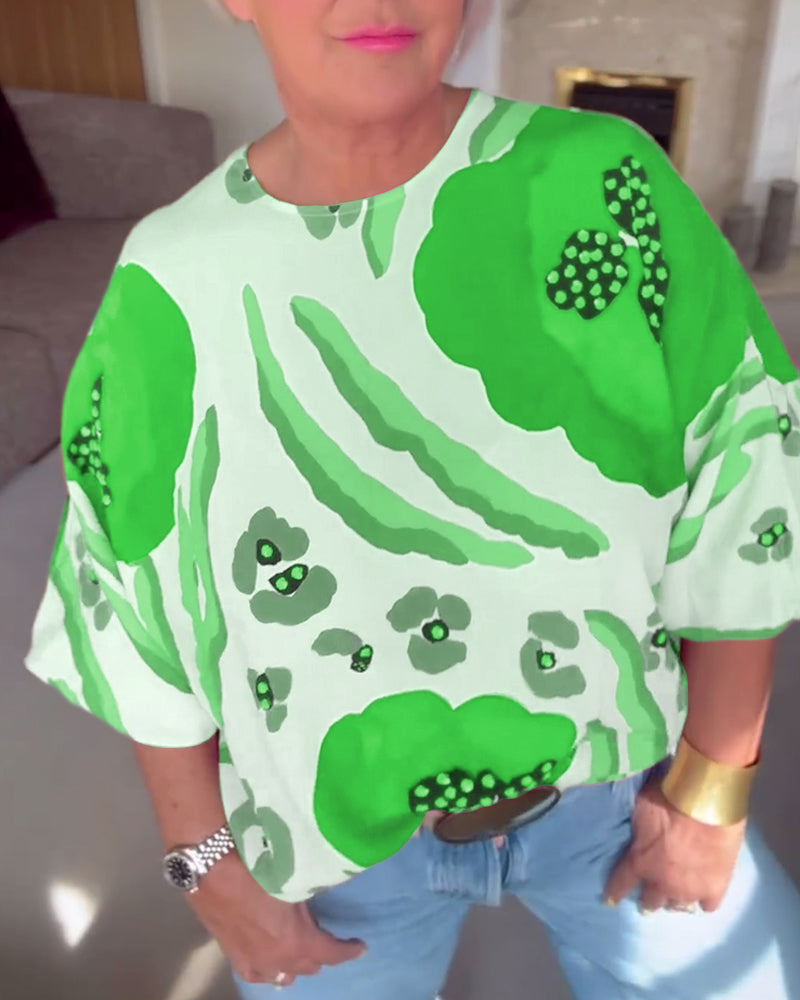 WW | Blouse with Round Neck and Half-Length Sleeves