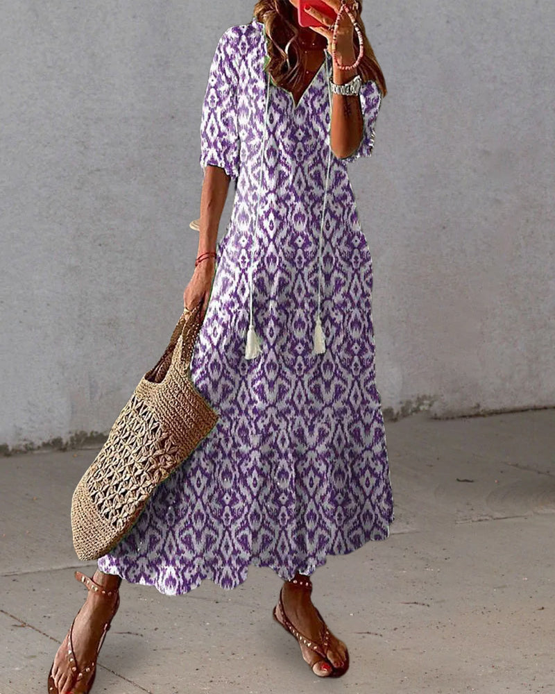 Anna | Boho Vintage Summer Dress with V-Neck