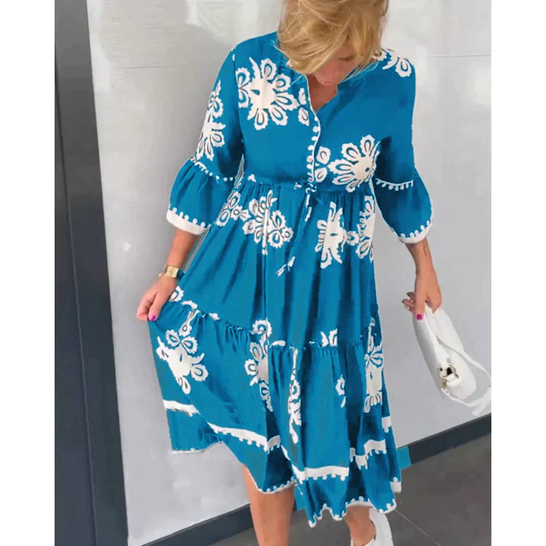 Greta - Floral Dress with Three-Quarter Sleeves