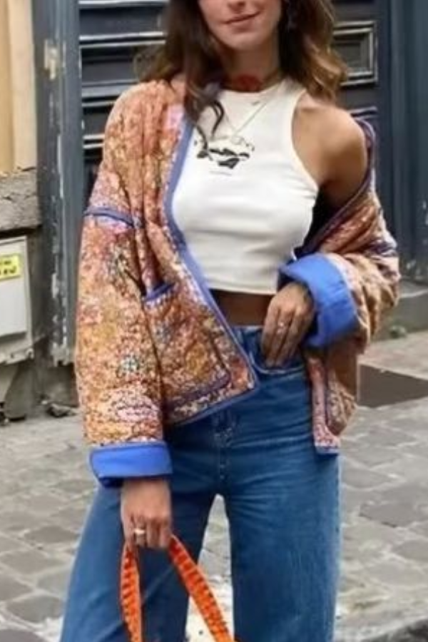WW | Colorblock Große Tasche Stehkragen Steppjacke aus Baumwolle