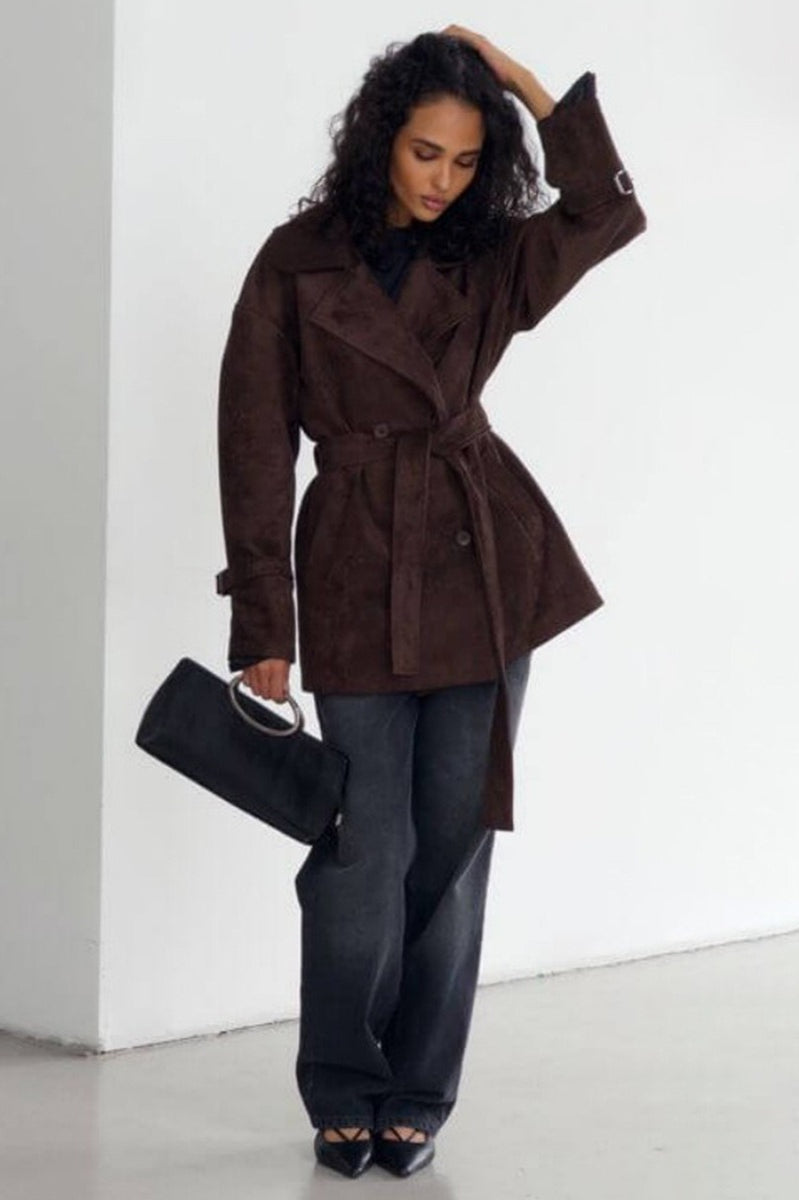 WW | Suede Lapel Waistband Jacket Coat