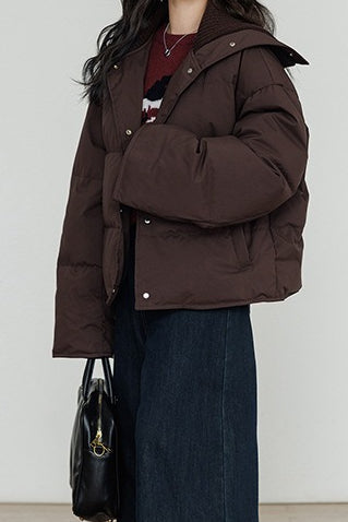 WW | Kragen Weißer Entendaunen-Pufferjacke