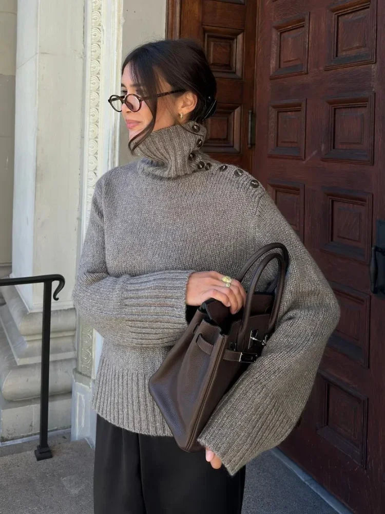 WW | Cozy sweater with button-up stand-up collar and relaxed fit
