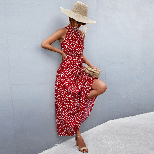 WW | Maxi Kleid Ärmellos Neckholder Bindegürtel Taille Leicht und Luftig
