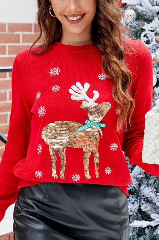 WW | Süßer Weihnachts-Strickpullover mit Rehstickerei