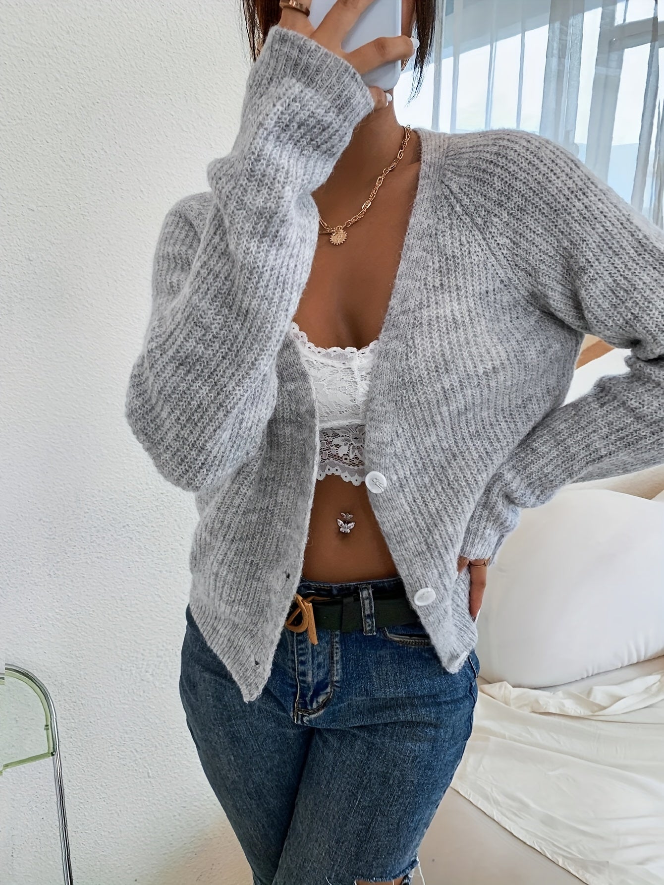 WW | warmer V-Ausschnitt Wolle Strickcardigan für Damen - Perfekt für den Alltag