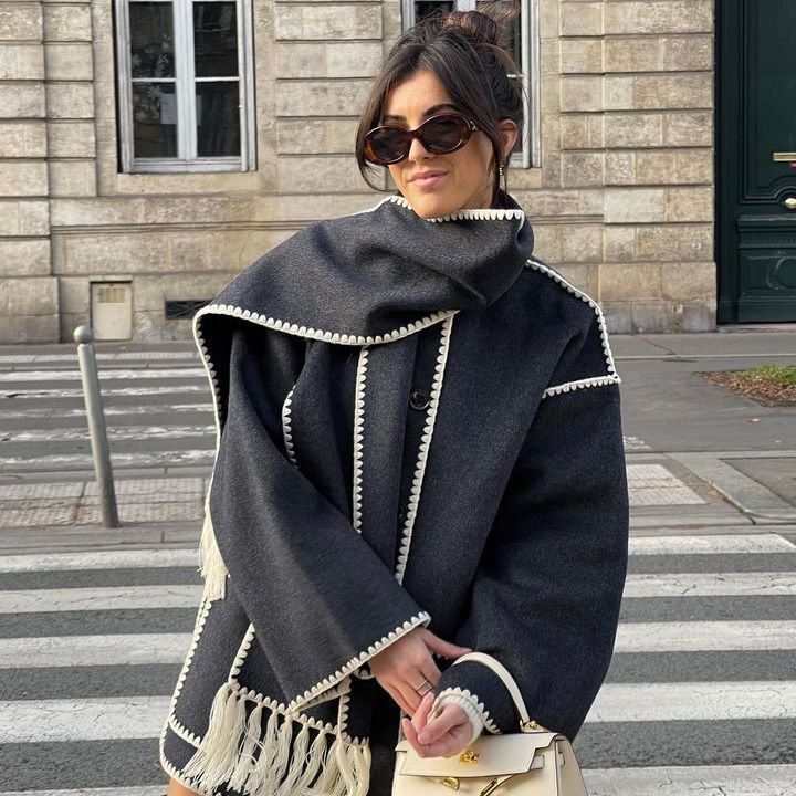 WW | Blend Cape Mantel - Fransenbesatz - Übergröße - Elegante Statement-Oberbekleidung