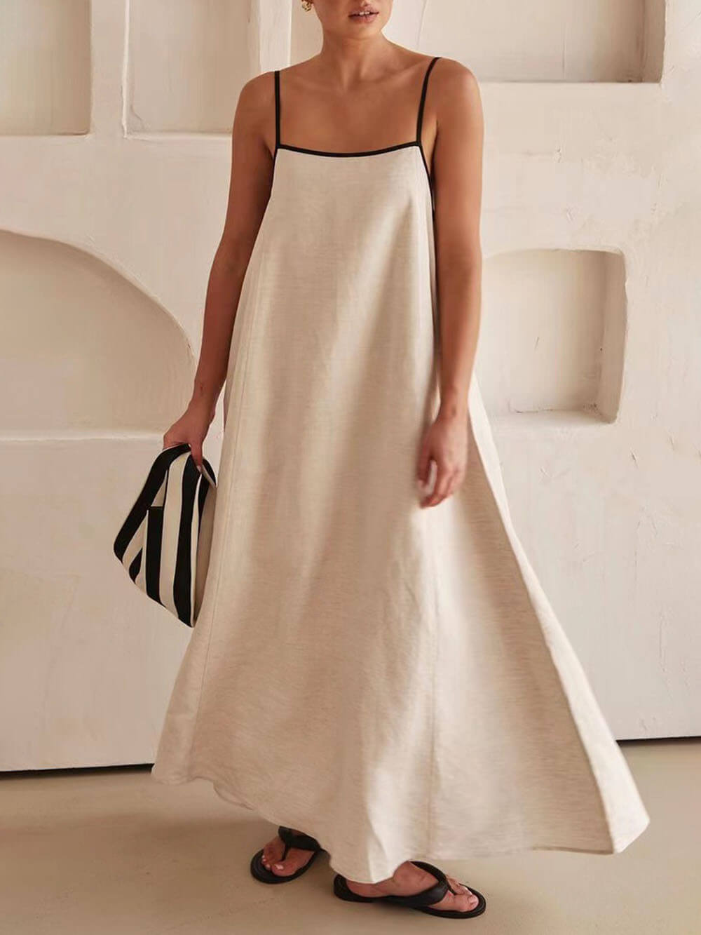 Summer A-line dress with contrasting straps