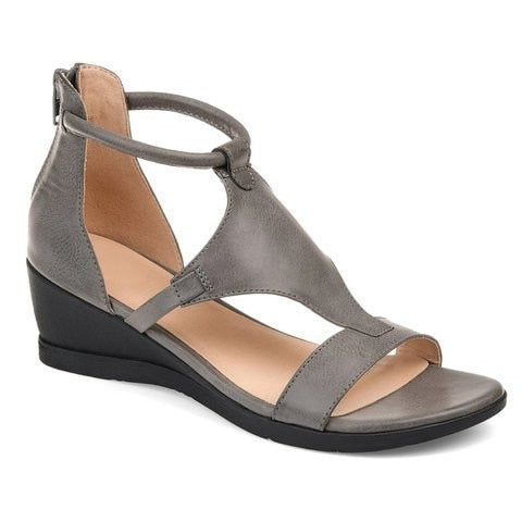 WW - Lässige Sandalen mit Keilabsatz und Fesselriemchen | Offene Sommersandalen mit Keilabsatz