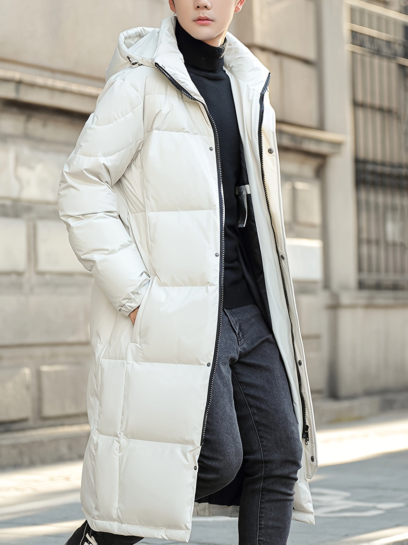 WW | Long Hooded Down Winter Jacket for Men - Perfect for Outdoor Activities
