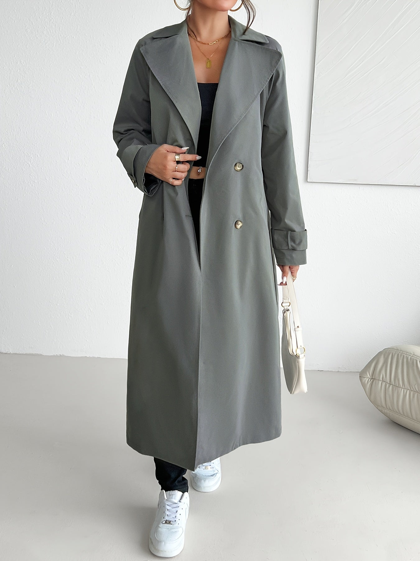 WW | einfarbiger Trenchcoat mit Gürtel für Damen - Perfekt für legere Tage