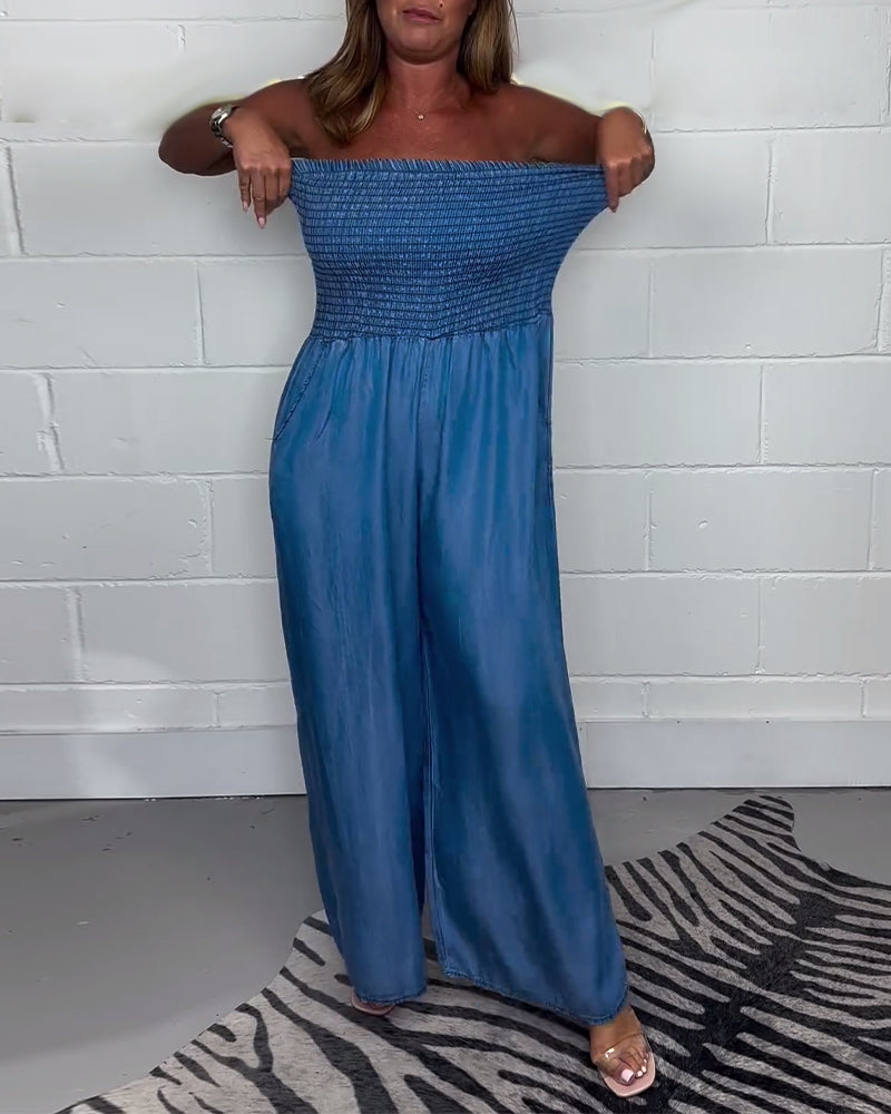 WW | Sleeveless Jumpsuit with Pleating and Solid Pockets