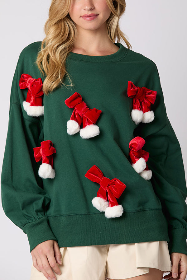 WW | Weihnachts Schleife Verziert Lässiges Langärmeliges Sweatshirt