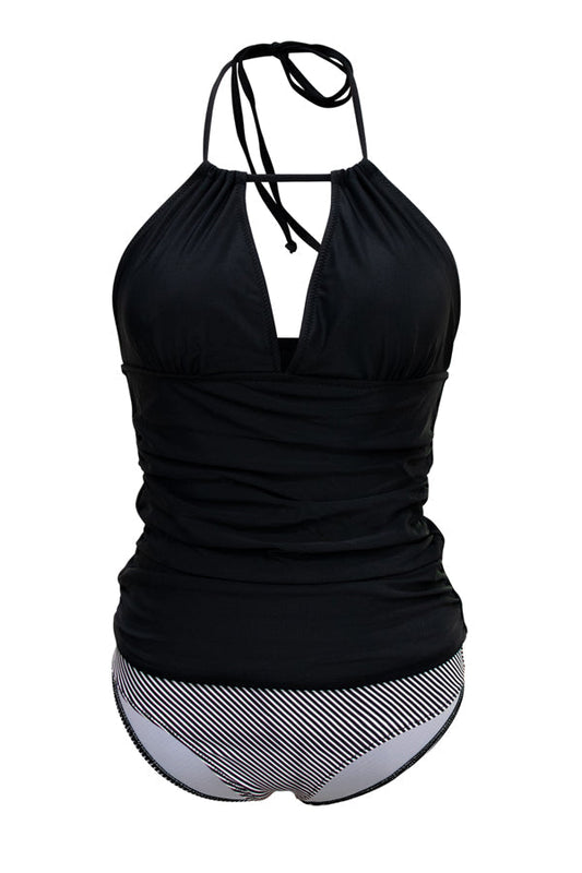 WW | V-Neck Tummy Control Stripe Print Tankini Set
