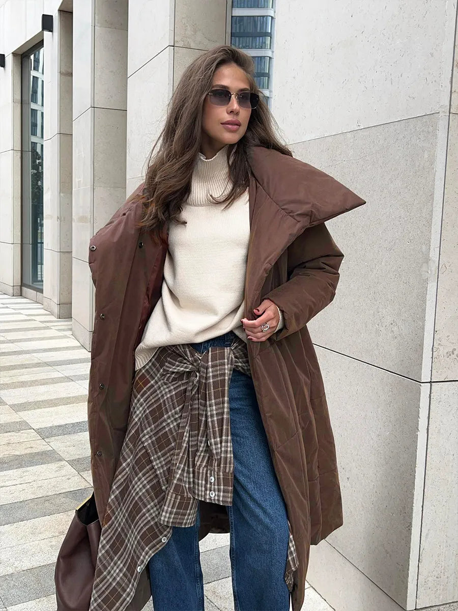 WW | Langer Wintermantel mit breitem elegantem Kragen