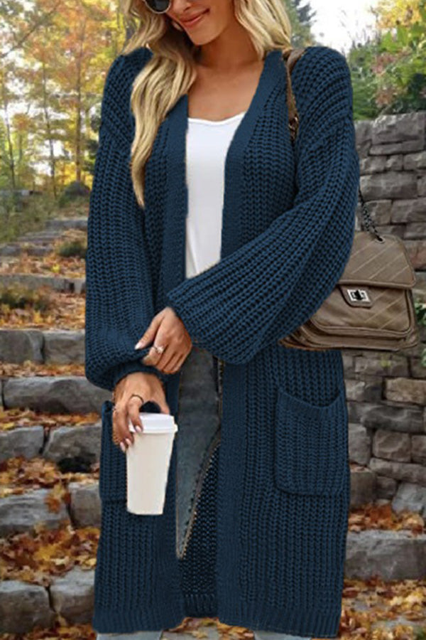 WW | Länge Locker Oversized Doppelte Tasche Cardigan Sweater Jacke