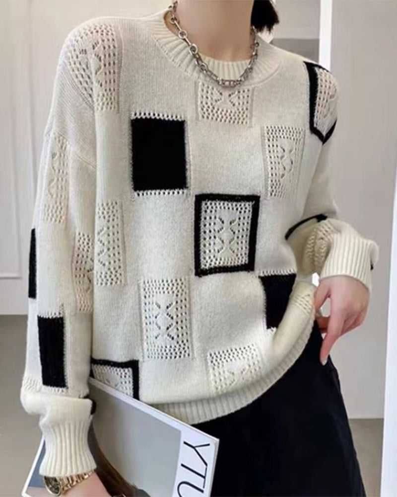 WW | Strickpullover mit grafischem Muster - Casual Damen Pullover für Herbst & Winter