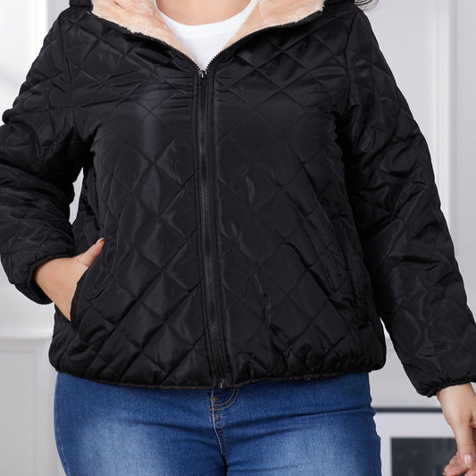 WW | Plus-Size Colour-Block Hooded Quilted Jacket
