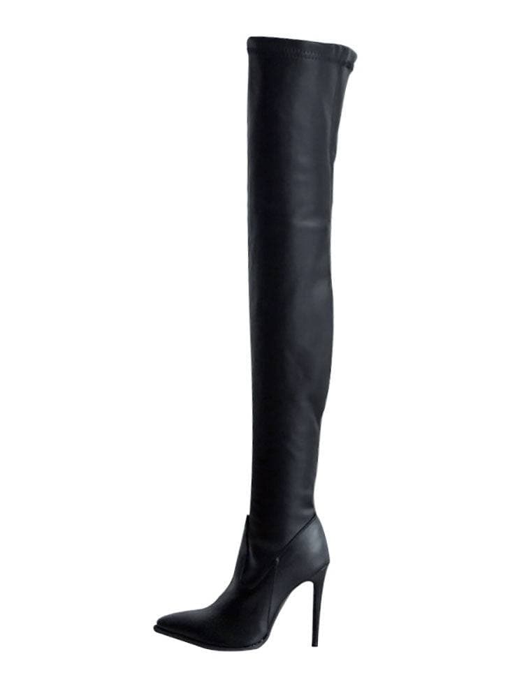 WW | Overknee Stiefel Leder Niedriger Blockabsatz Texturierte Sohle Reißverschlussverschluss