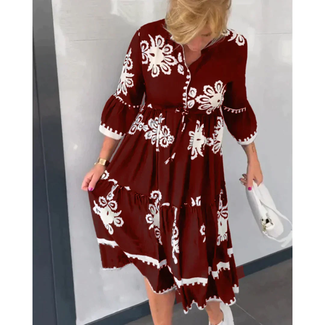 Greta - Floral Dress with Three-Quarter Sleeves