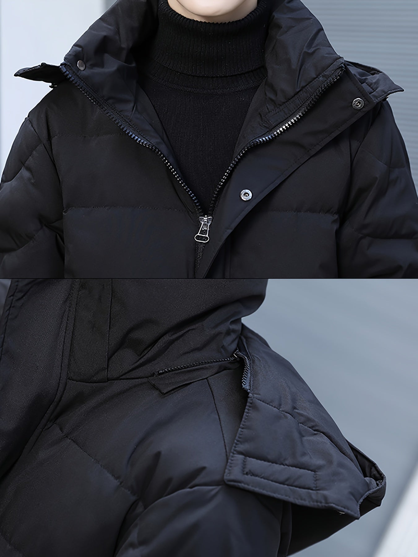 WW | Men's Long Padded Black Hooded Cotton Winter Jacket - Perfect for Outdoor Activities