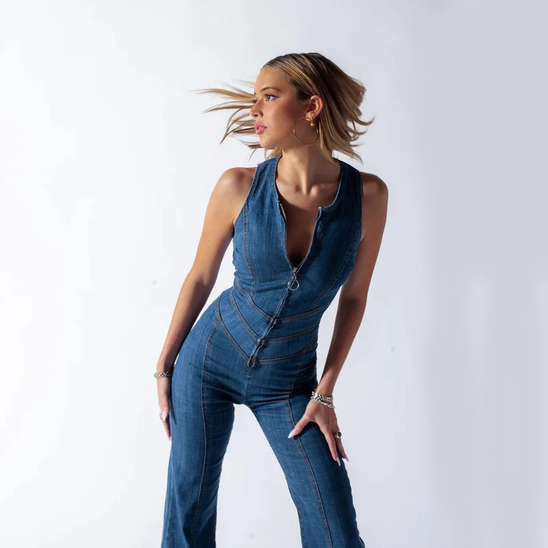 WW | Women's Denim Jumpsuit with Zipper Detail