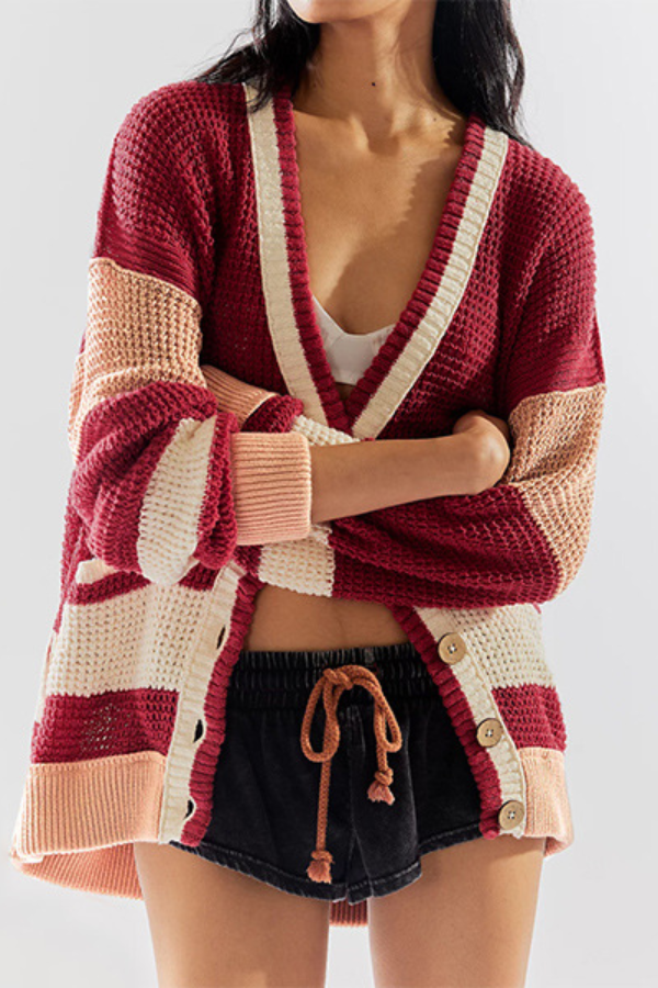 WW | Jacket Oversized Pocket Colorblock Cardigan Pullover