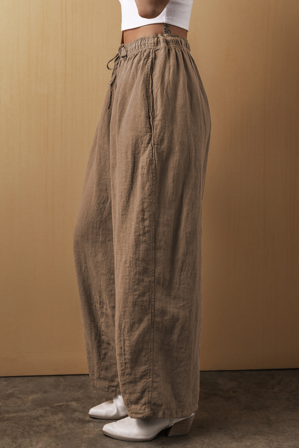 WW | Palm Cotton Linen Wide Leg Trousers For Women