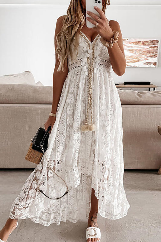 WW | Midi-Kleid Lachsfarben mit Spitze und Rüschen