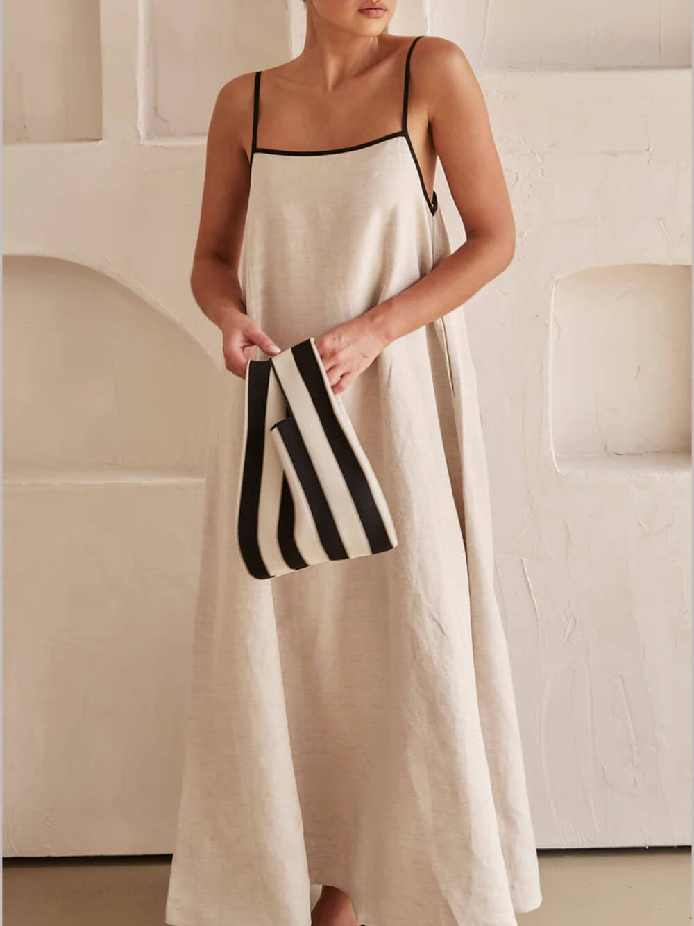 Summer A-line dress with contrasting straps
