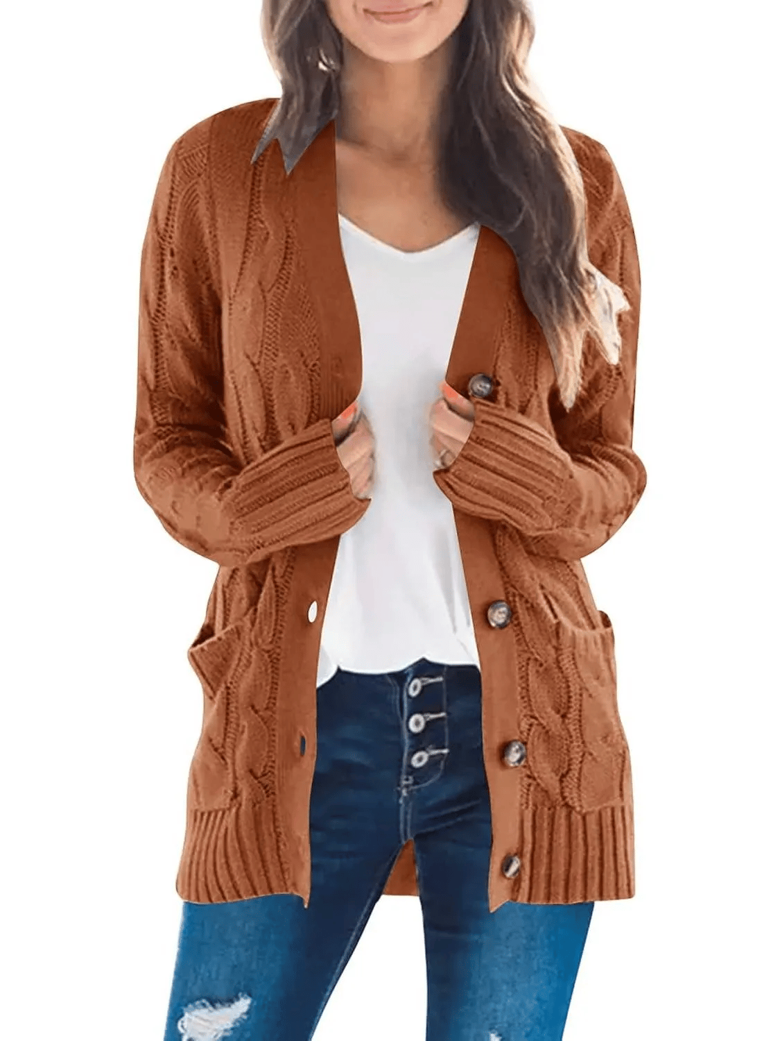WW | Open-Front Cable-Knit Cardigan