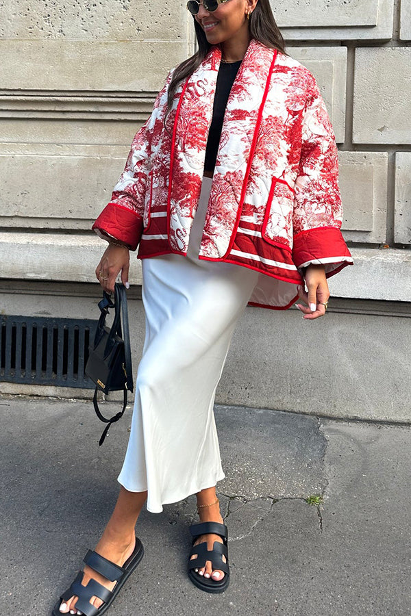 WW | Songs Porcelain Ink Printed Bag Quilted Cotton Kimono Jacket