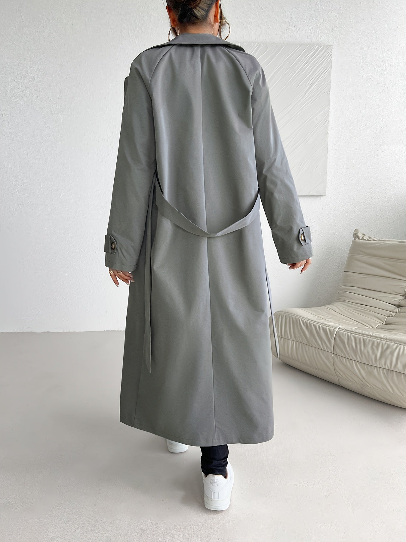 WW | einfarbiger Trenchcoat mit Gürtel für Damen - Perfekt für legere Tage